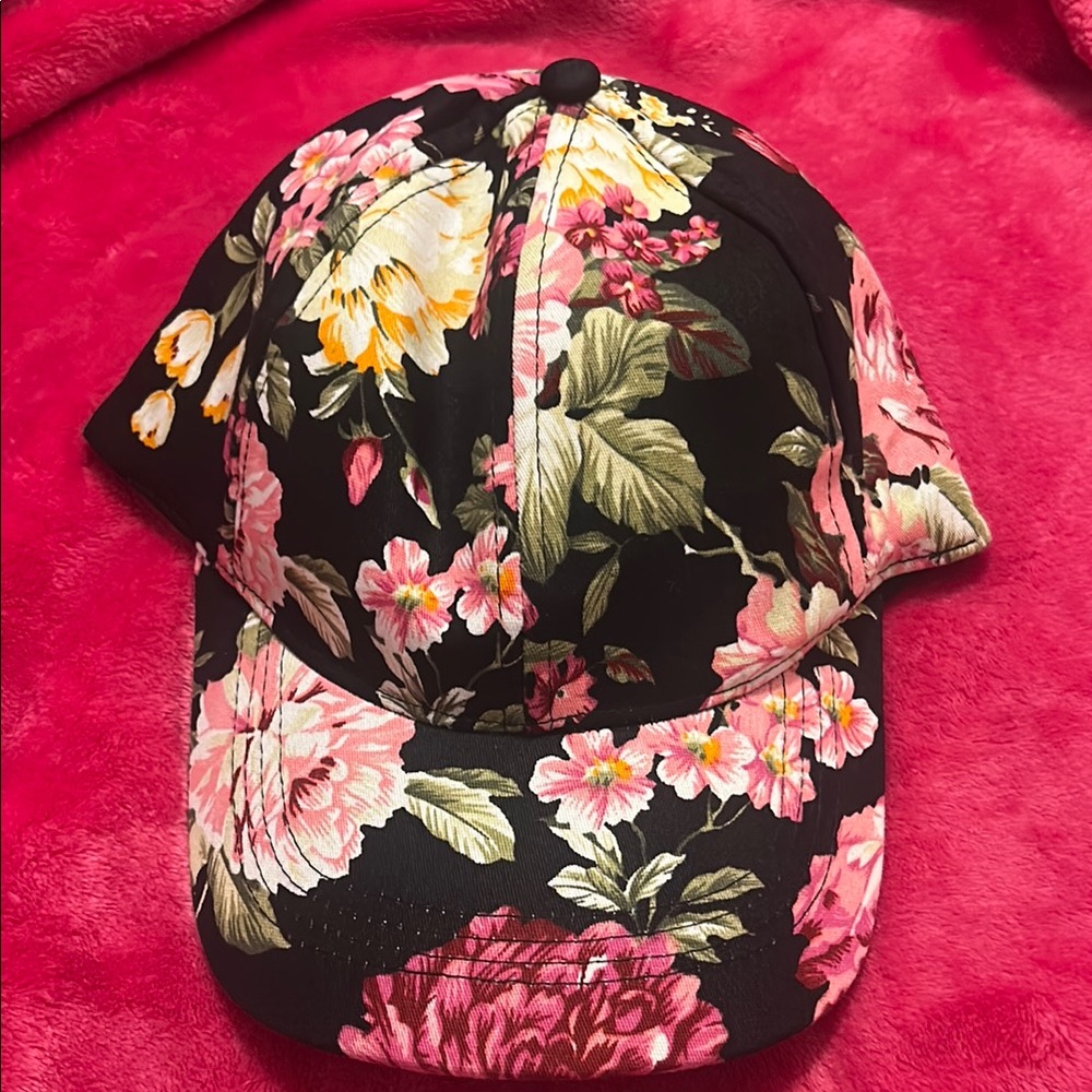 Candies Black with Pink Floral Baseball NWT